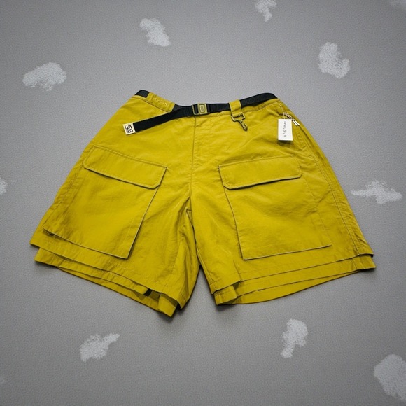 RCOS Outdoor Supply Cargo Shorts Men's Size 32 Green Belted Multi Pocket Nylon